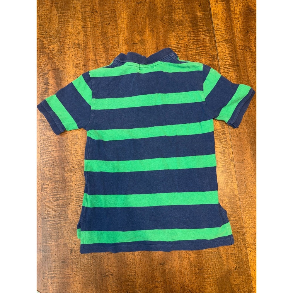 Polo Ralph Lauren Boys S 8 Navy Green Stripe Cotton Pique Polo Shirt Pony - Picture 2 of 3